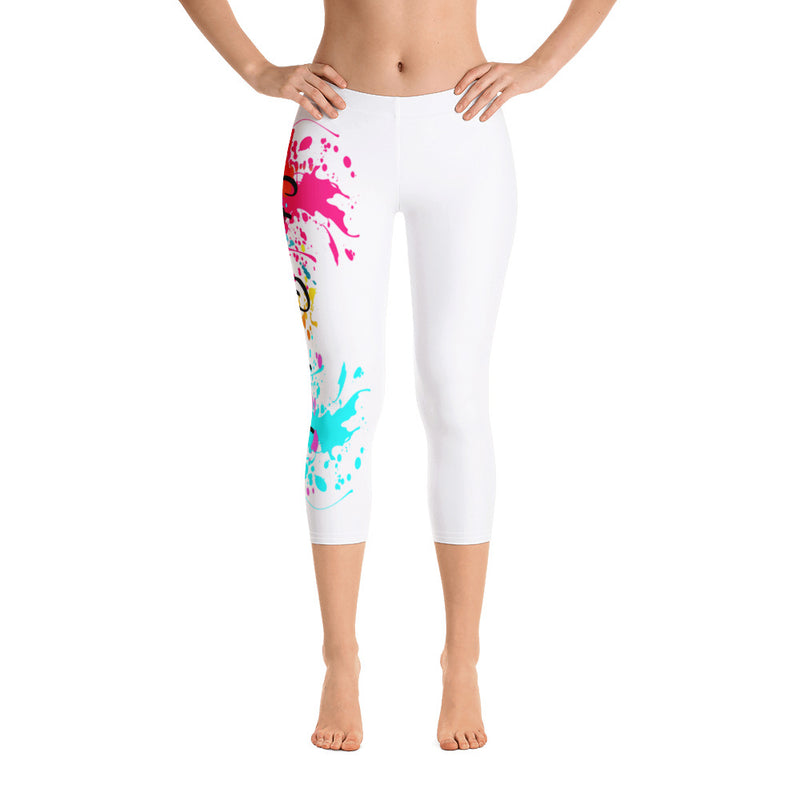 ‘Estoy Bendecida’ Blanco Paint Splatter Capri Leggings