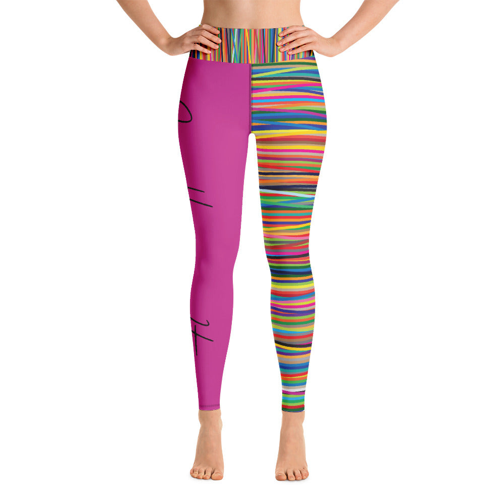 ‘Faithing It’ Pink Multi-Color Yoga Leggings