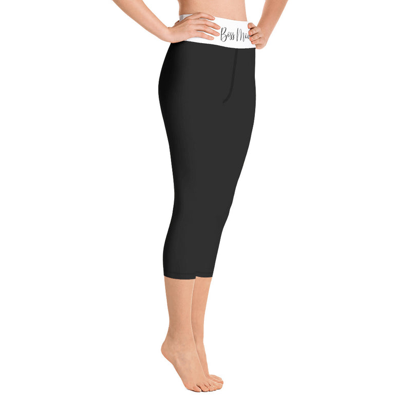 ‘Boss Mom’ Black Yoga Capri Leggings