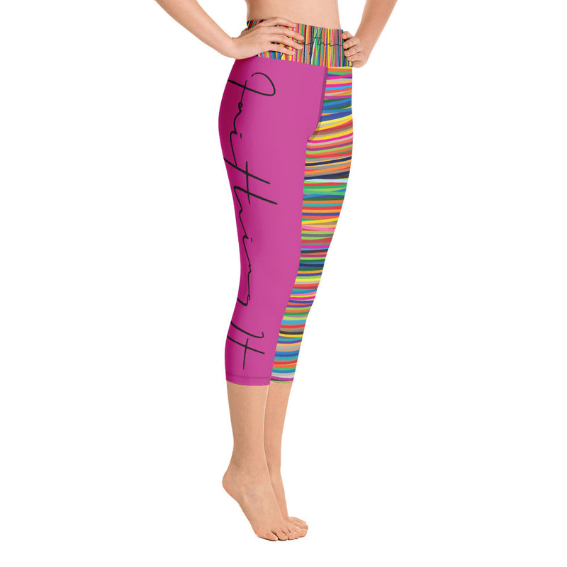 ‘Faithing It’ Pink Multi-Color Yoga Capri Leggings