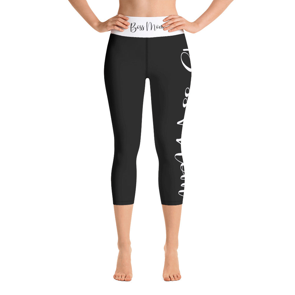 ‘Boss Mom’ Black Yoga Capri Leggings