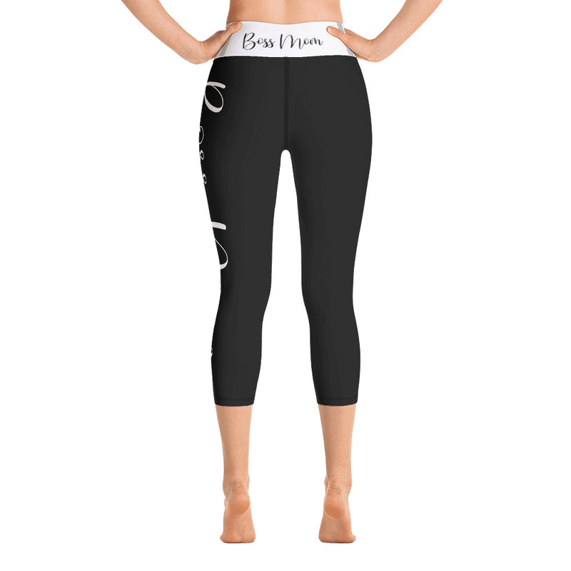 ‘Boss Mom’ Black Yoga Capri Leggings