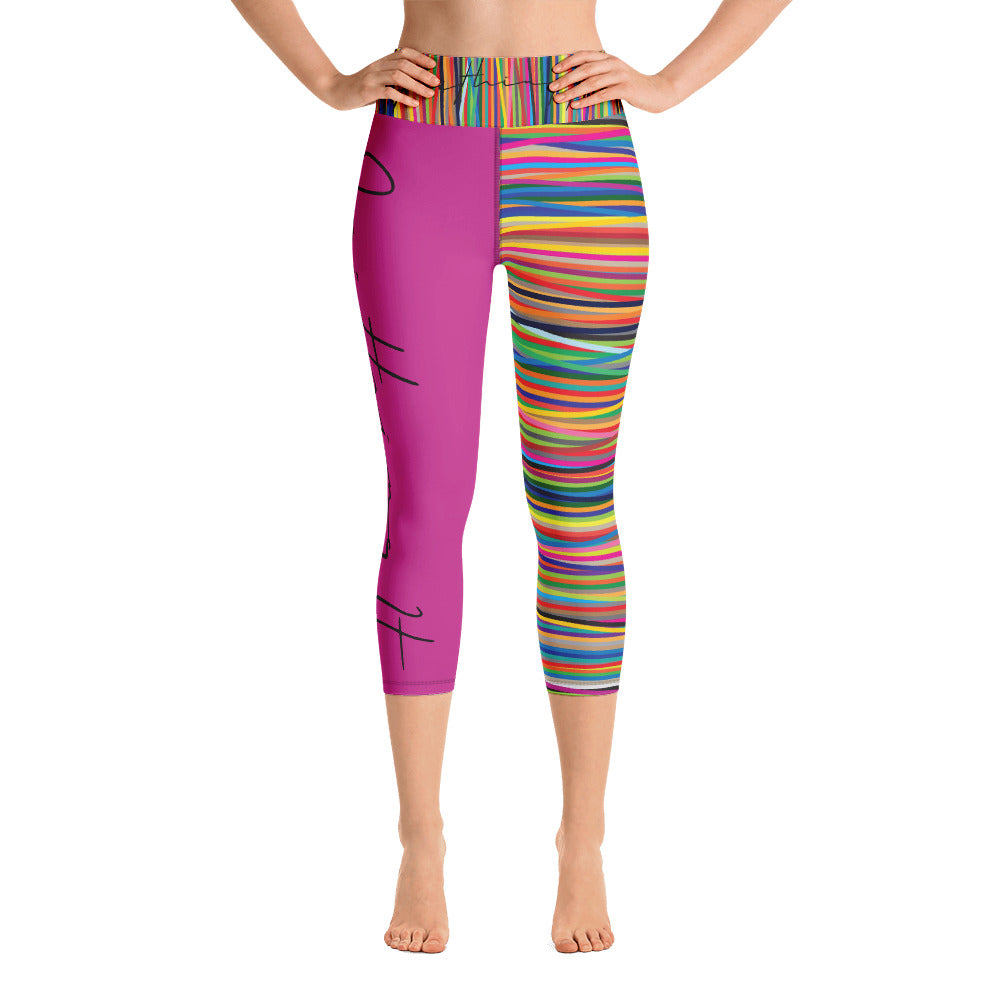 ‘Faithing It’ Pink Multi-Color Yoga Capri Leggings