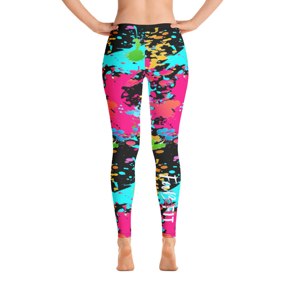 'Fab & Fit' Black Multi-Color Paint Splatter Leggings