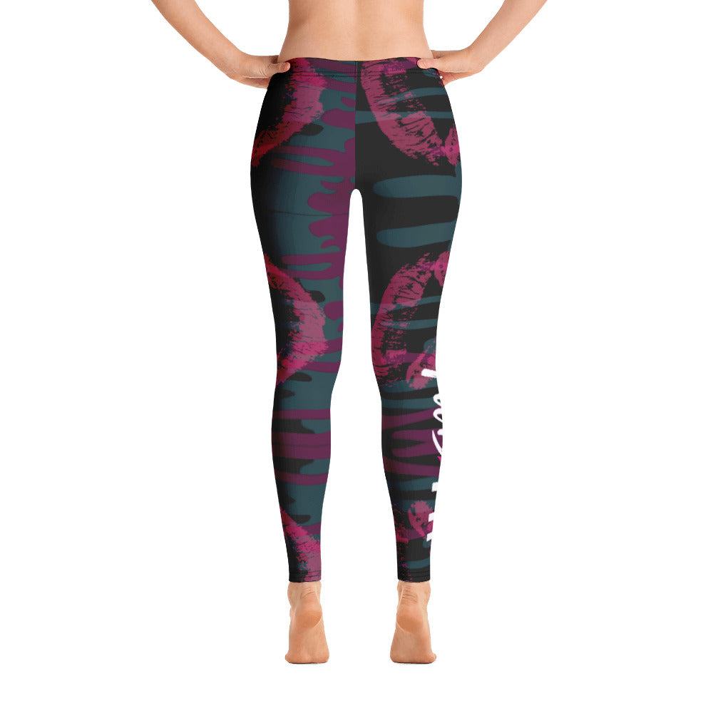 'Fab & Fit' Black Lip Print Leggings