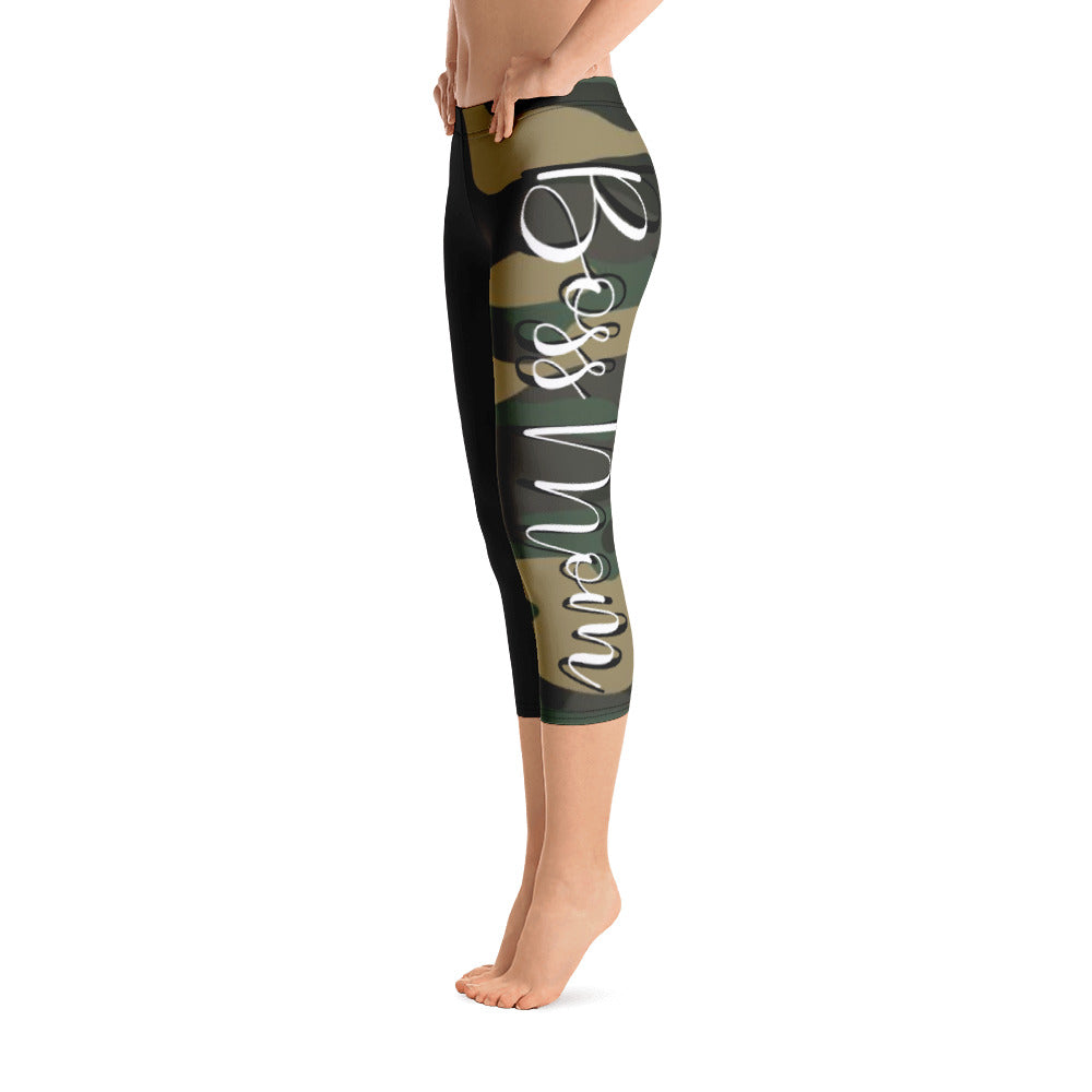 ‘Boss Mom’ Camo Capri Leggings