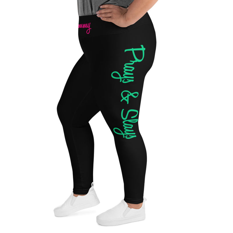 'This Mommy Prays & Slays' Black Plus Size Leggings