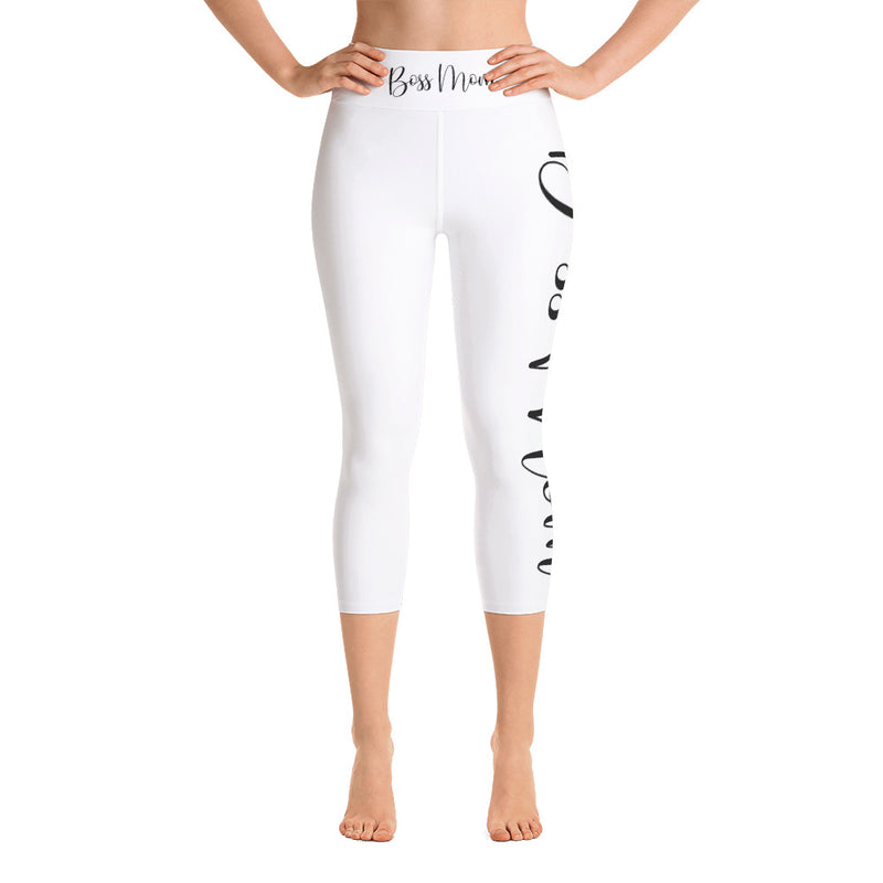 ‘Boss Mom’ White Yoga Capri Leggings