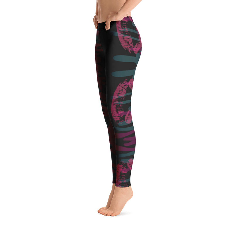 'Fab & Fit' Black Lip Print Leggings