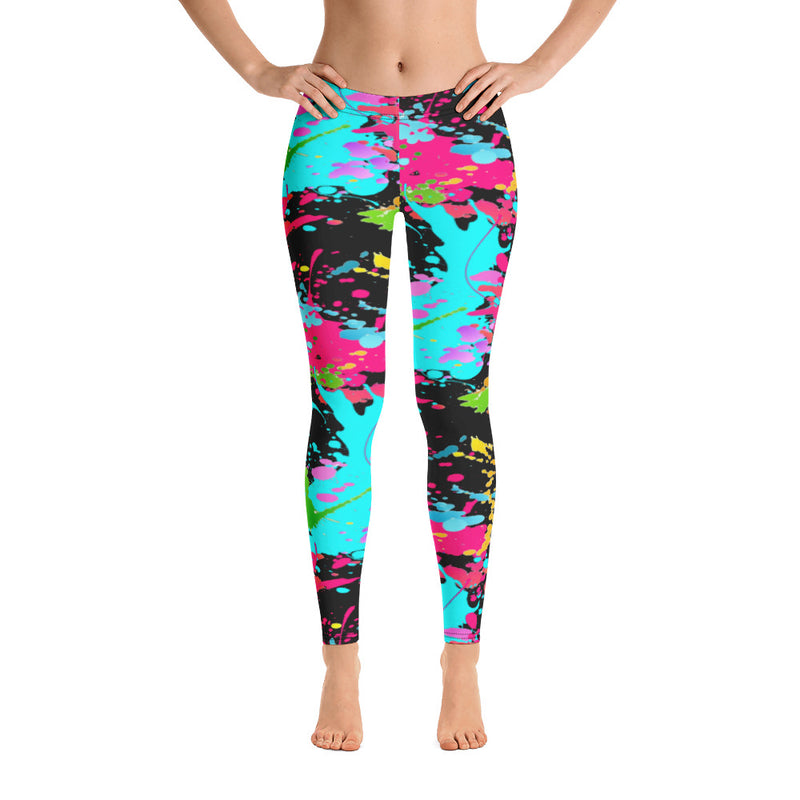 'Fab & Fit' Black Multi-Color Paint Splatter Leggings