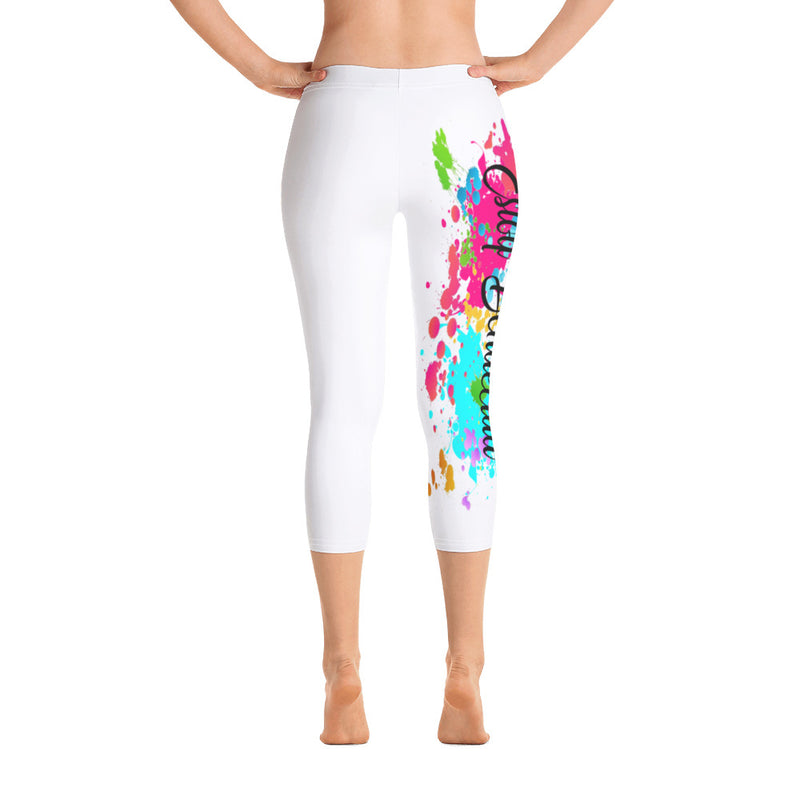 ‘Estoy Bendecida’ Blanco Paint Splatter Capri Leggings