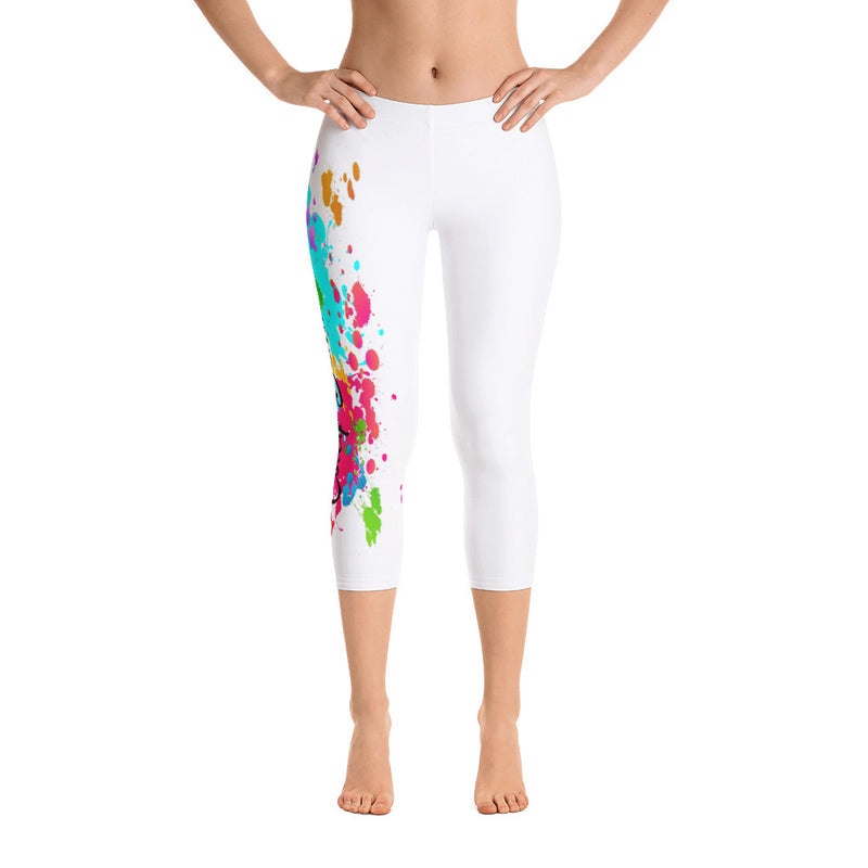 ‘Estoy Bendecida’ Blanco Paint Splatter Capri Leggings