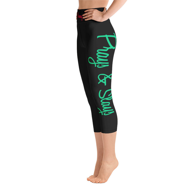 'This Mommy Prays & Slays' Black Yoga Capri Leggings