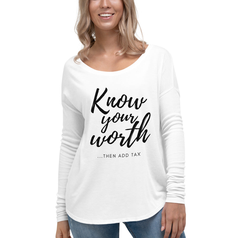 'Know Your Worth' Ladies' Long Sleeve Tee