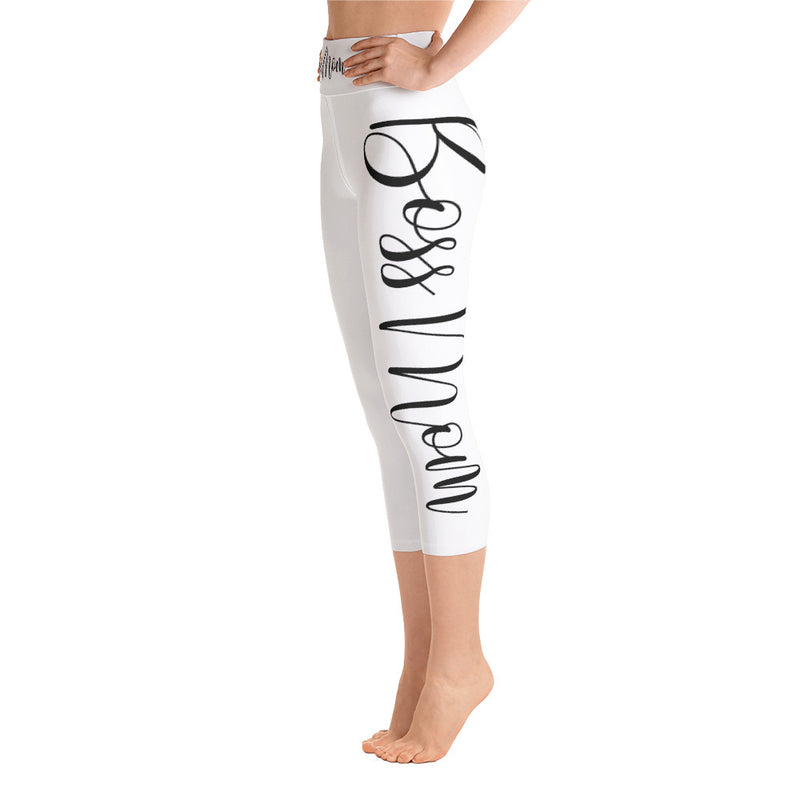 ‘Boss Mom’ White Yoga Capri Leggings