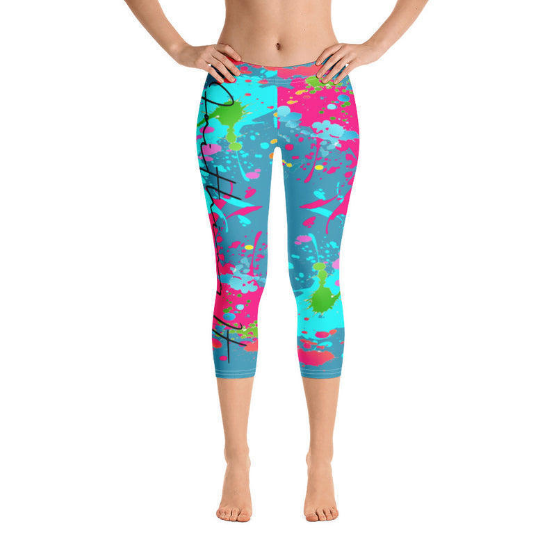 ‘Faithing It’ Aqua Multi-Color Paint Splatter Capri Leggings