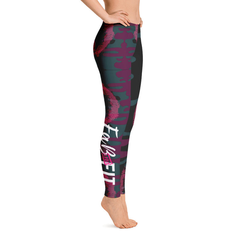 'Fab & Fit' Black Lip Print Leggings