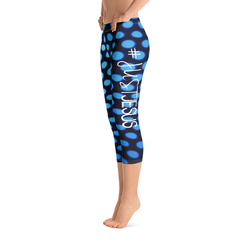 ‘#Just Jesus’ Blue Dots Capri Leggings