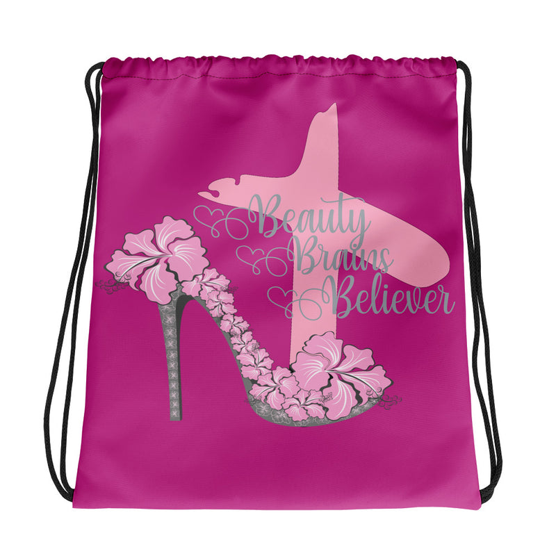 ‘Beauty Brains Believer’ Drawstring Bag