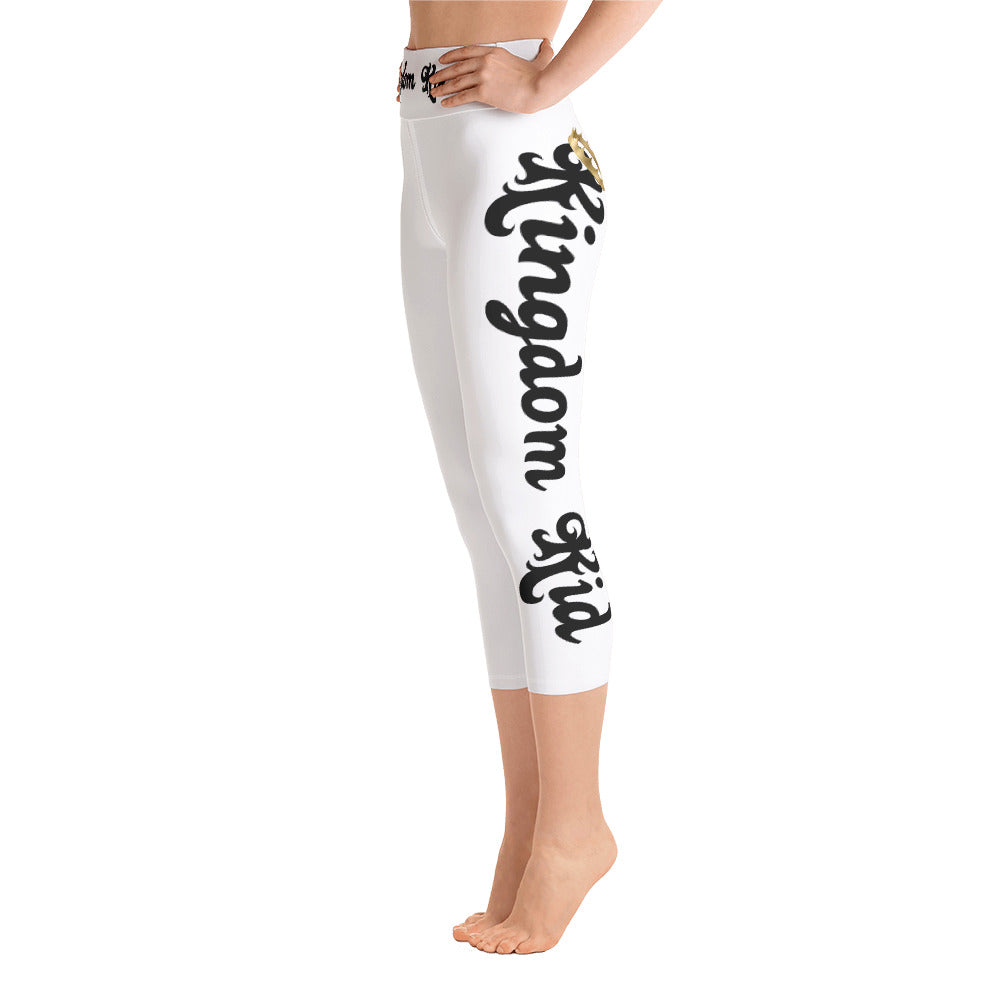 ‘Kingdom Kid’ White Yoga Capri Leggings