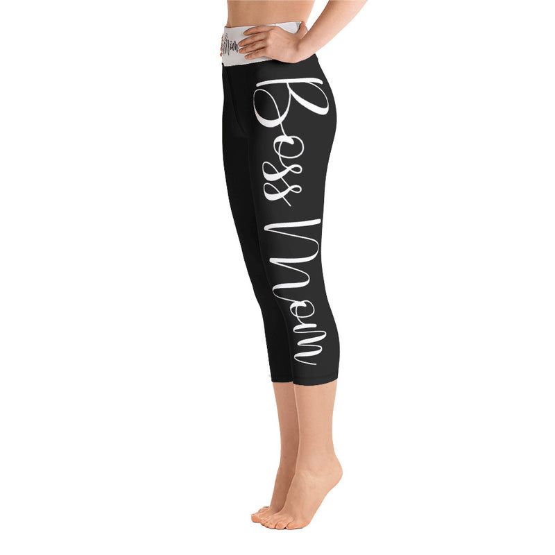 ‘Boss Mom’ Black Yoga Capri Leggings