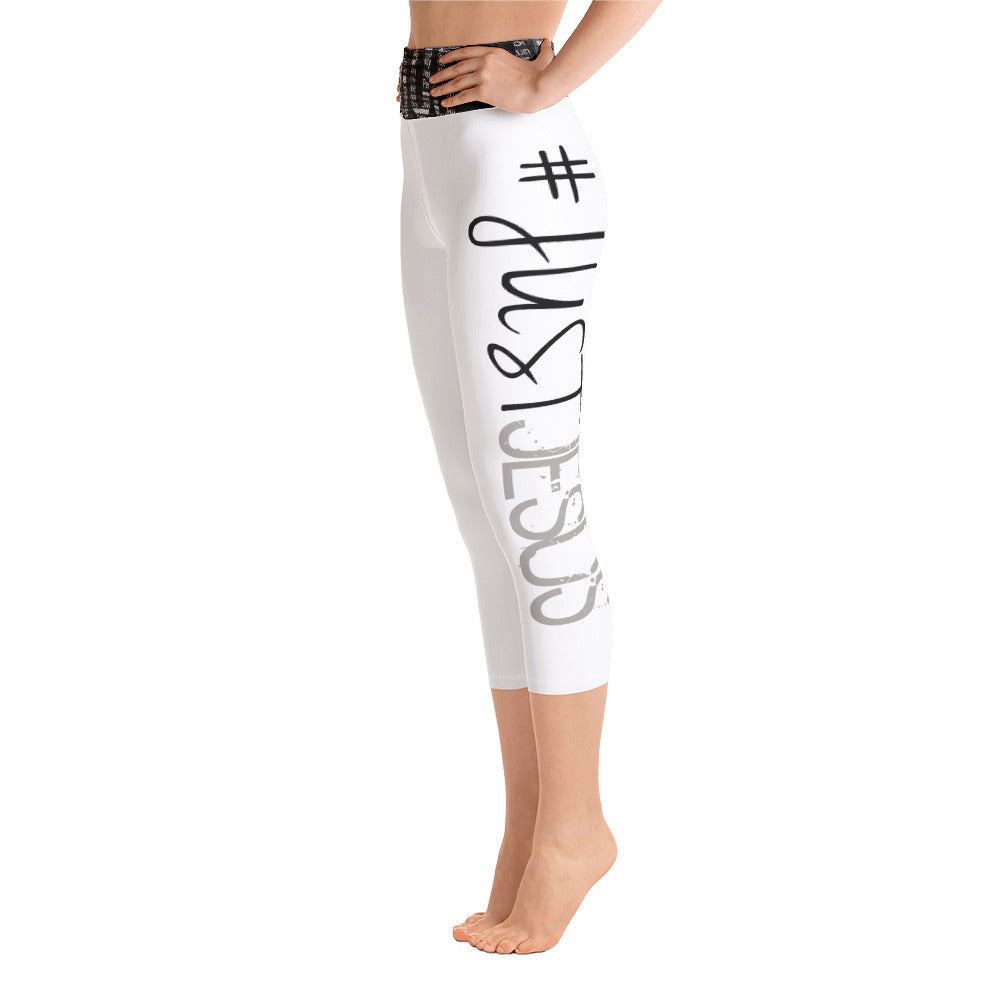 '#Just Jesus' White Yoga Capri Leggings